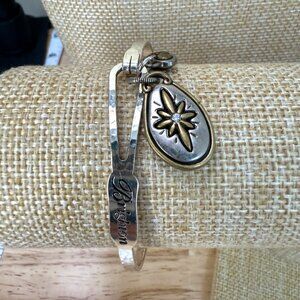 Brighton Silver & Gold-Tone Bangle Bracelet W/ Charms "Joy To The World" & Heart